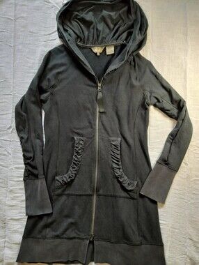 Goode Rider Black Dark Grey Zip-Front Extra Long Equestrian Hoodie - Small